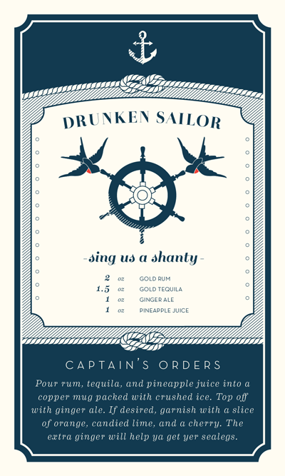 nautical print cocktail cards recipe