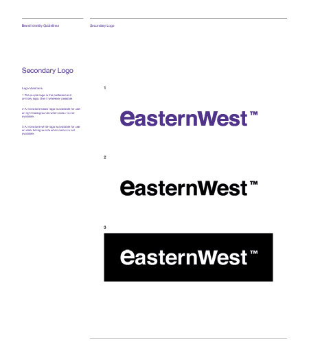 easternwest logo brand guidelines stationary identity business card brand identity symbol Logotype film production logo development purple helvetica