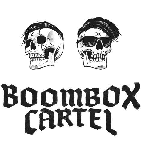 boombox cartel poster music logo skull texture halftone Icon party