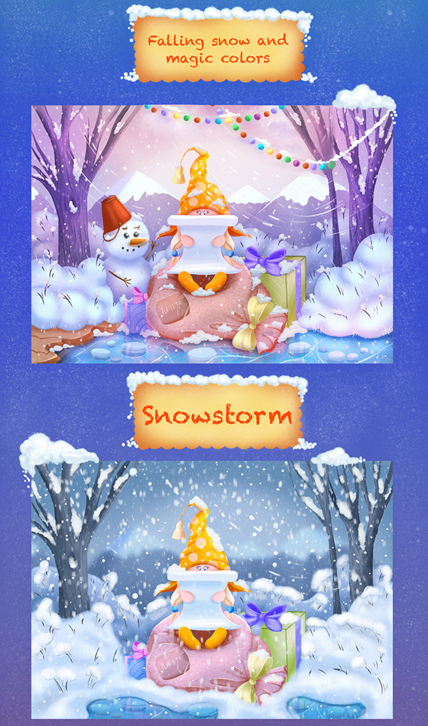 Children's illustrations of various Winter weather