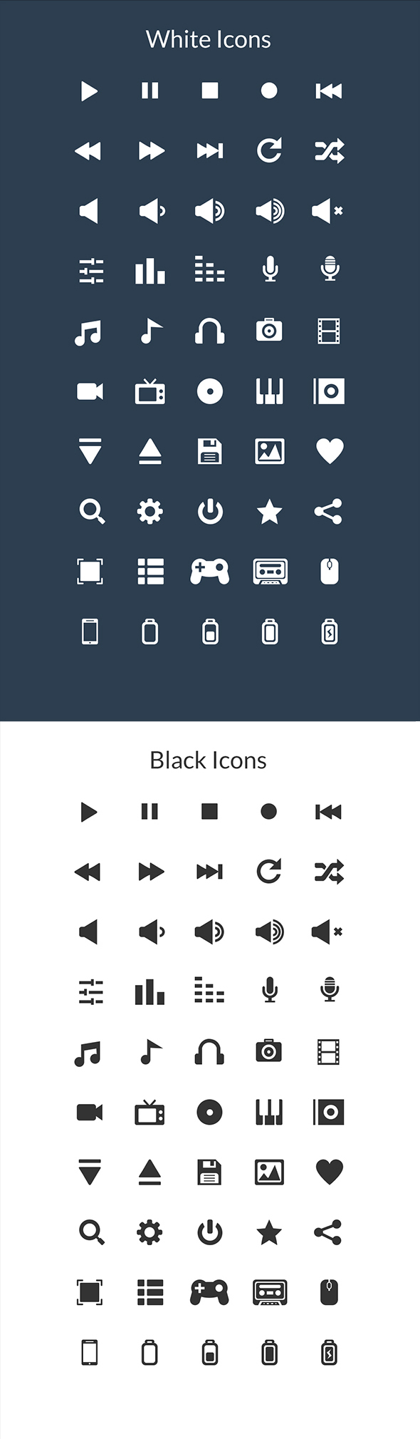 button fat clean Icon long shadow flat multiple color White black bw Multimedia  mp3 flv images song