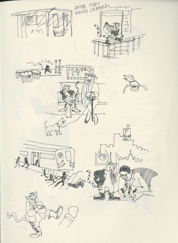 puss in boots punk fairytales concept art children's book 1970s Cat music sketchbook doodles