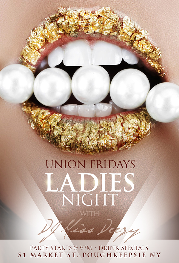 Nightlife flyer design party lips pearls female dj deejay Miss Deezy Vynil Squad