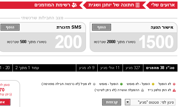red black White hebrew logo Events planning table guests confirmation SMS automatic system online user interface UI