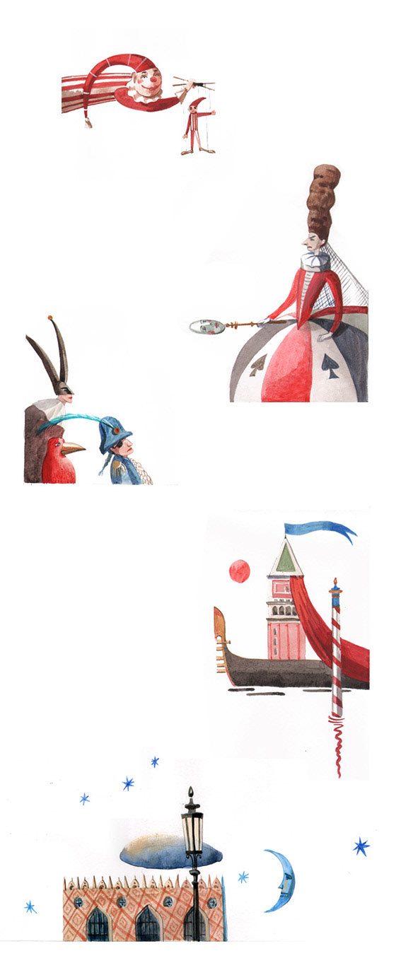children book graphic animals color portrait Landscape Venice illustratios art woman paper red musician blue