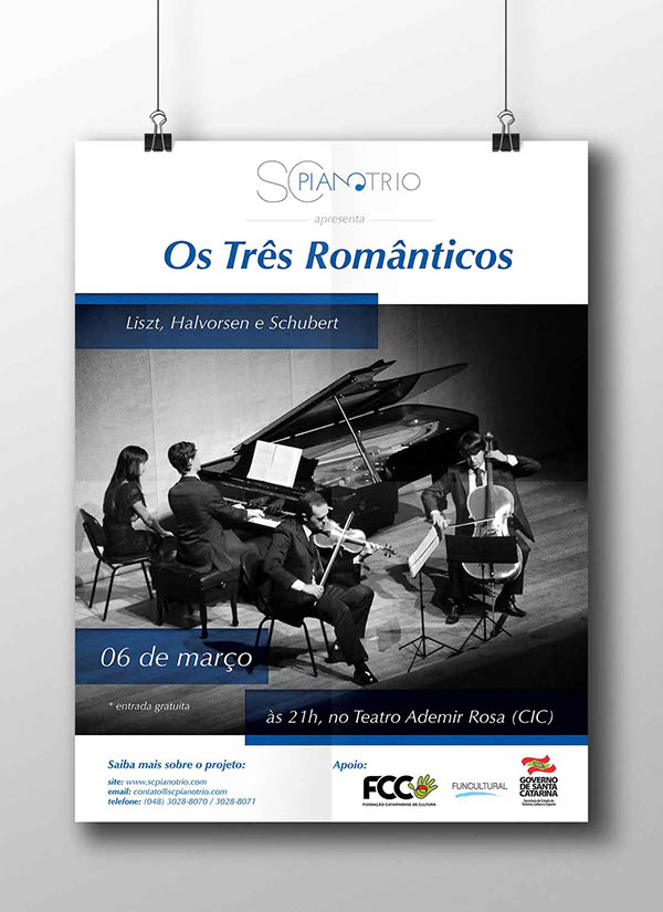 Piano Violino violoncelo concerto cartaz folder logo