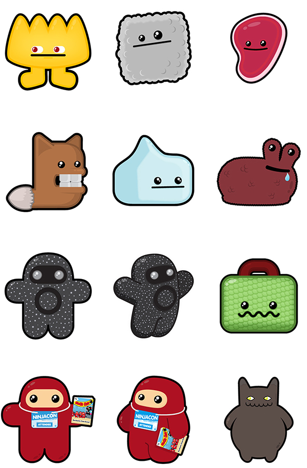 Ninjatown shawnimals vector iconic characters cute moustachio cute characters mustache monsters