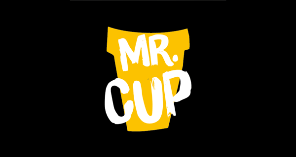 Coffee Logo Design identity mock up yellow black White cup take away tea brand Moscow mr. cup fastfood cafe