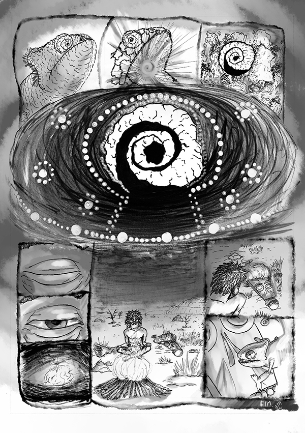 comics hq História em Quadrinhos Aborigene didgeridoo dreams sonho chameleon camaleão primitive primal Expressionism masks mascaras