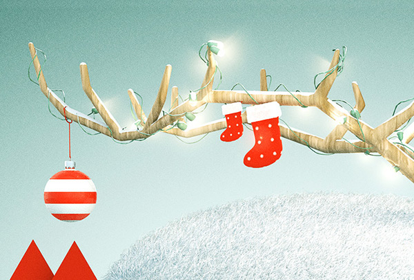 Happy Holidays Illustrative 3D Christmas toys ice skating vintage reindeer christmas Tree art