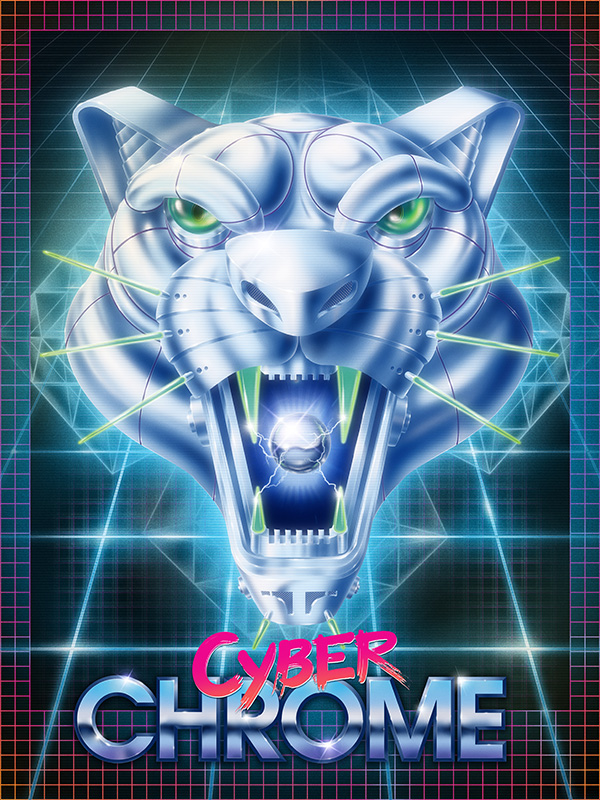 3D tiger chrome realistic laser grid 80s cyber neon shiny lightning awesome