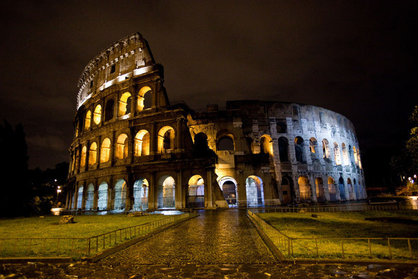 Rome night wet rain