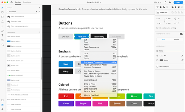 Design Systems Semantic UI Kit for Adobe XD
