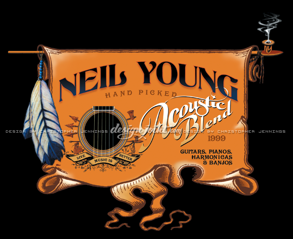 neil young  t-shirt concert merchandise tour Rock Art guitar lettering Custom vintage Retro