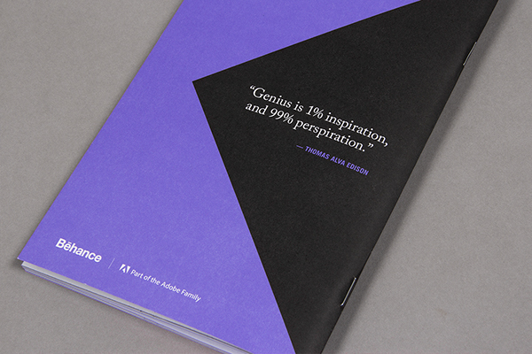 99U conference materials card sticker magazine simple badge brochure Program design Behance purple black modern