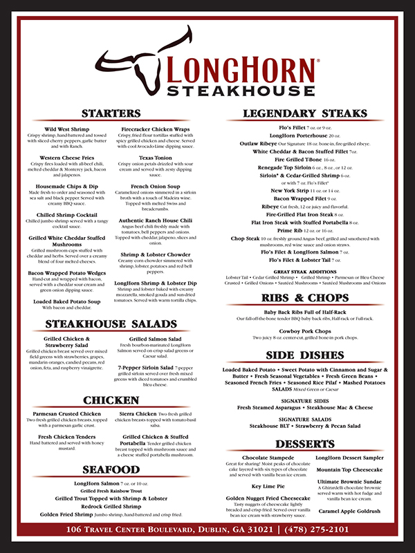 Printable Longhorn Menu - Printable World Holiday