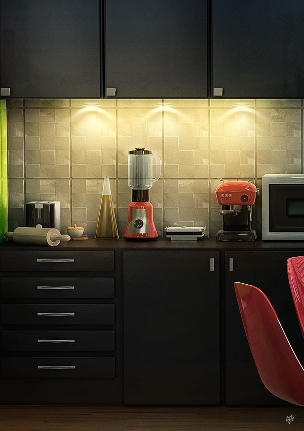 3D illustration kitchen