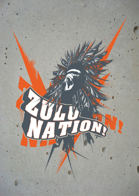 3monkeys Entertainment gorilla feather Zulu nation concrete skateboard deck deckdesign design darkgrey orange White Tommy-Brix