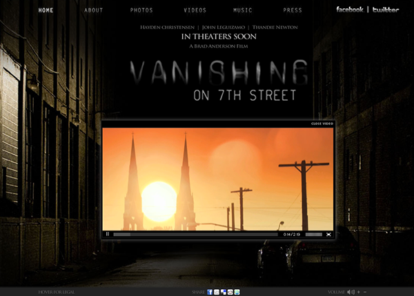 Hayden Christensen movie official site vanishing on 7th street Flash AS3 dark Shadows thriller horror suspense