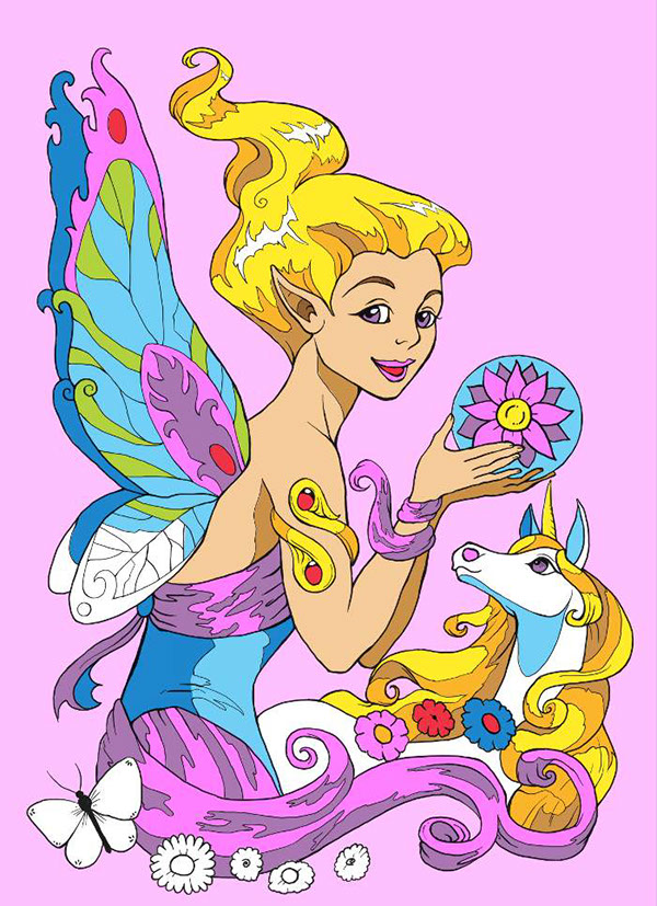 fantasy colouring book children's book dragon line art Fairies unicorn fairy sphinx