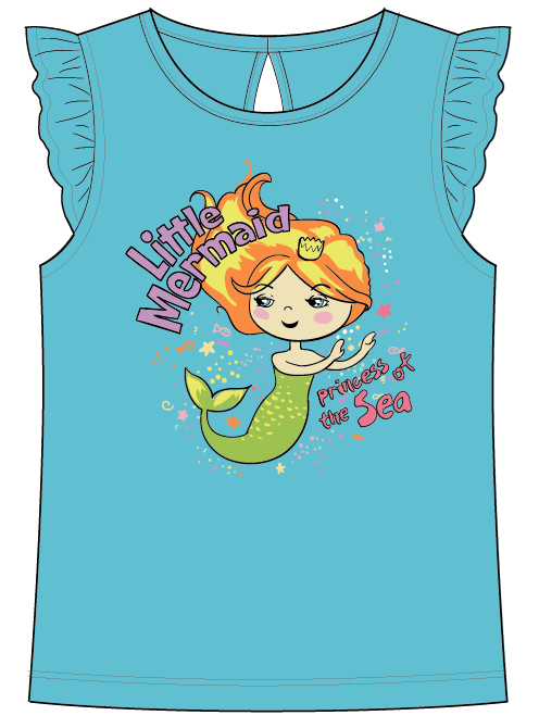 Seaside  mermaid   fish   Jellyfish sea star adventure girls cute handdrawn T-Shirt Design print
