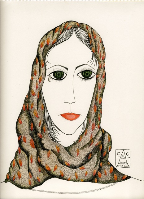 pen and ink scarves scarf portrait