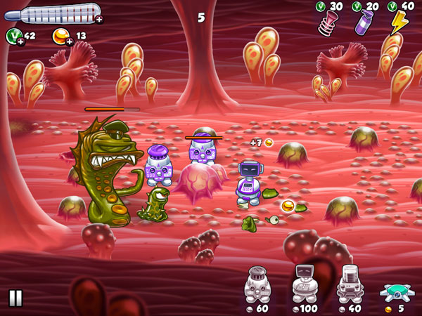 ios game mobile heal them all tower defense viruses inside body Interior medical short break menu HUD cartoon