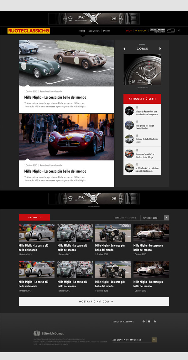 ruoteclassiche Web design mobile magazine car automotive   Classic digital publishing   domus editorial