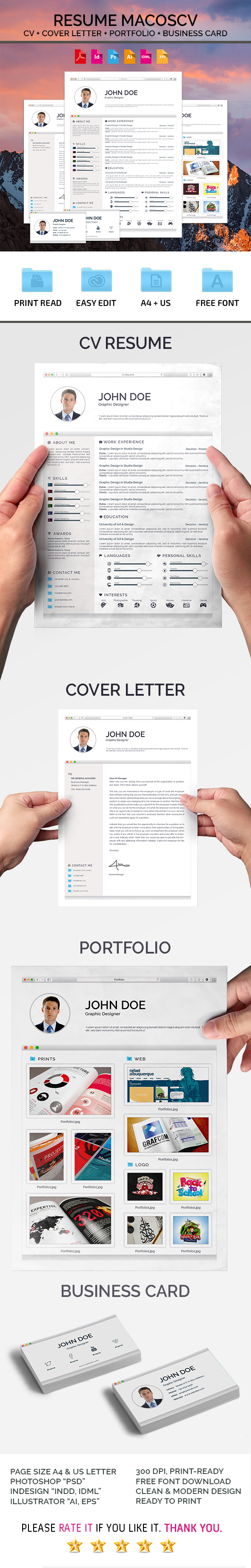 color clean cover letter Curriculum Vitae CV minimal modern Resume macos