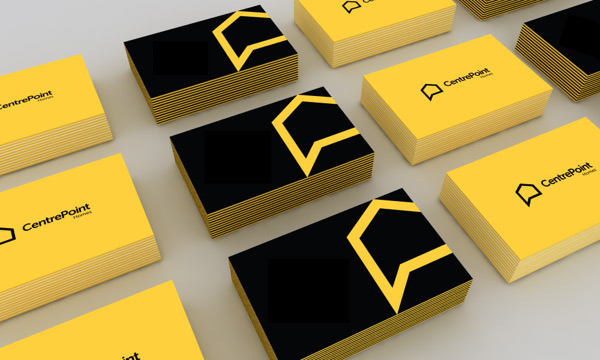 real estate logo brand identity user interface UI ux user experience interaction Homes construction Stationery print visual identity yellow bold