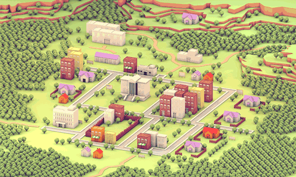 onett earthbound city town video game snes ness 3D Render lowpoly Low Poly c4d cinema 4d Landscape Level