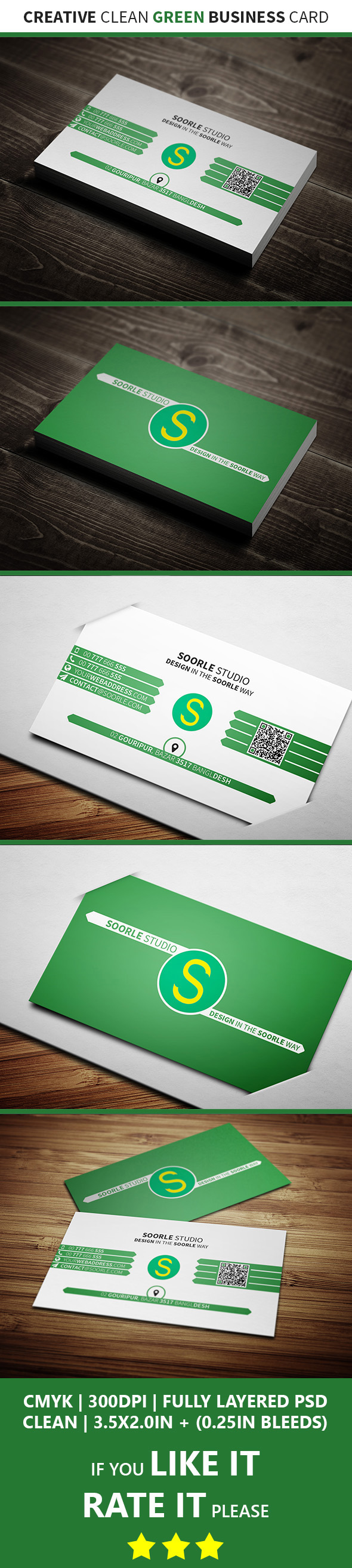 300dpi Business-Card clean CMYK creative fully-editable logo psd qrcode green
