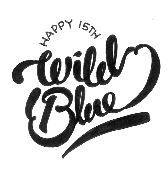HAND LETTERING wild blue 15th anniversary grunge floral ribbon