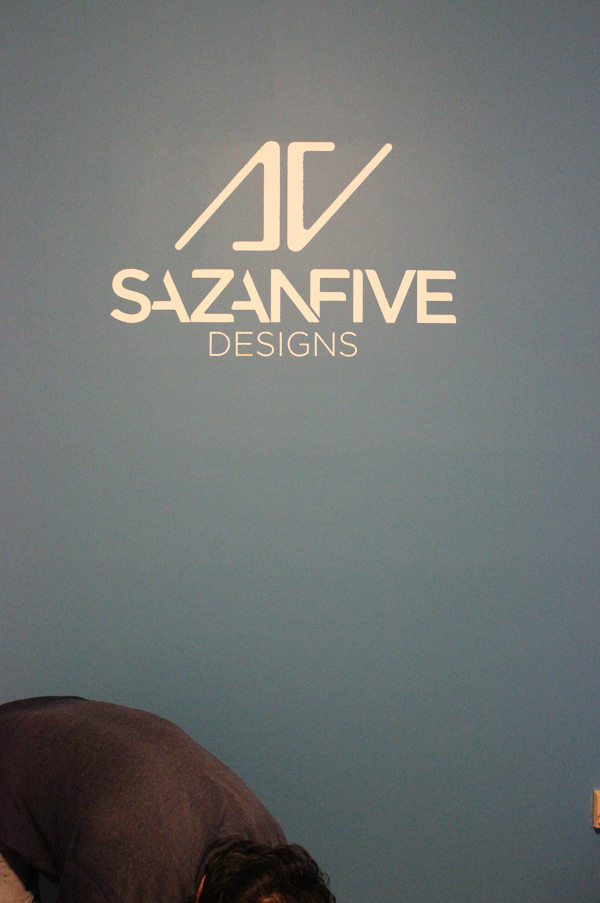 Adobe Portfolio blue logo sazan5designs paint wall businesscards spray paint