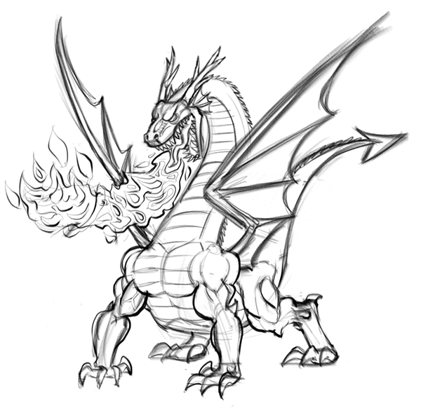 Dragon breathing fire vector illustration