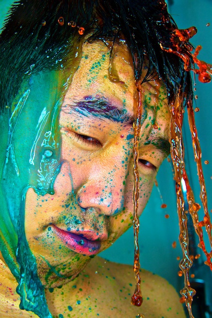 paint face wet water colour color food coloring SHOWER Colourful  portrait