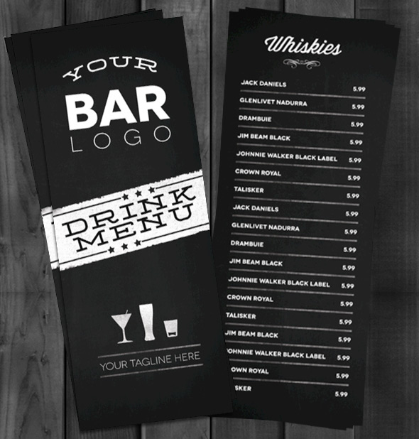 alcohol bar beer brochure chalk Chalkboard clean cocktail dinner drink Entertainment folded gray letter lounge