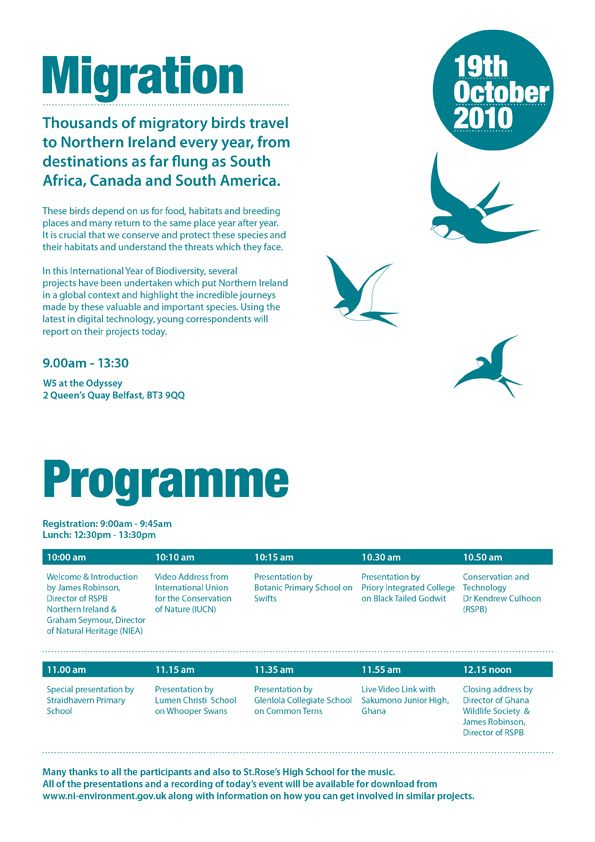 migratory birds Invitation programme Event certificate Stand migration Belfast Northern Ireland Enviro ment Nature