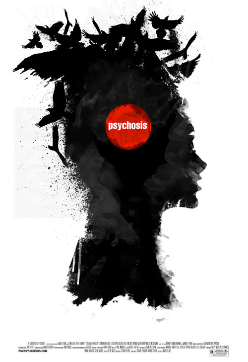 psychosis key art horror grunge red Scary black