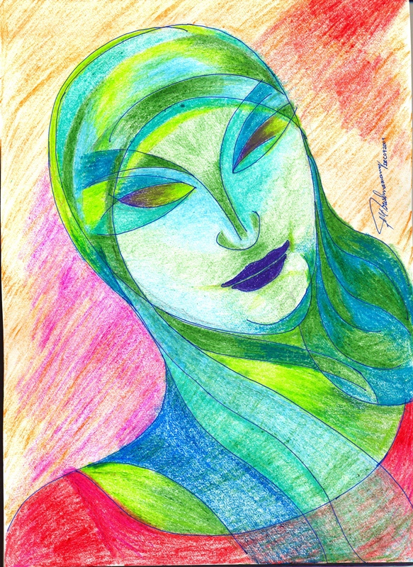 acrylic crayon Pen & Ink women  fluorescence