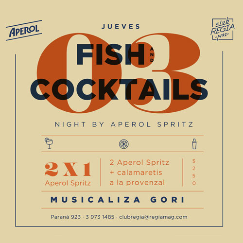 fish food cocktail night club serif typo
