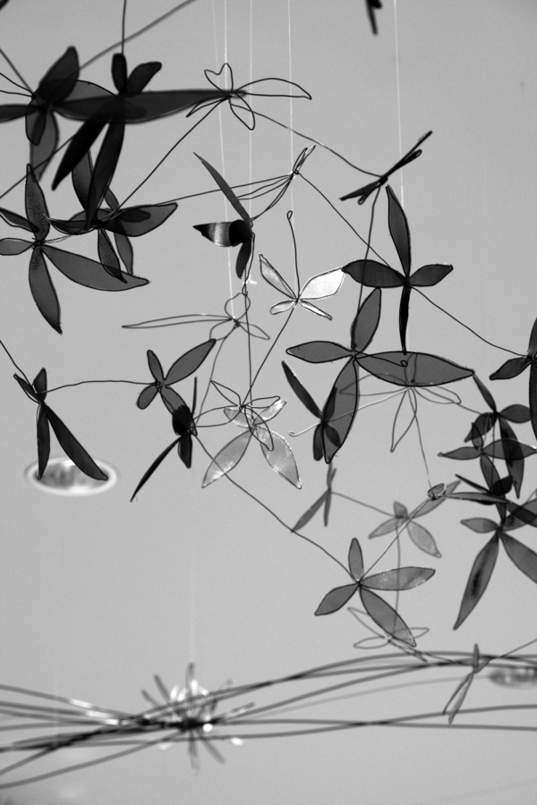 wire art butterfly ceiling installation flower black and white 3d art linework.