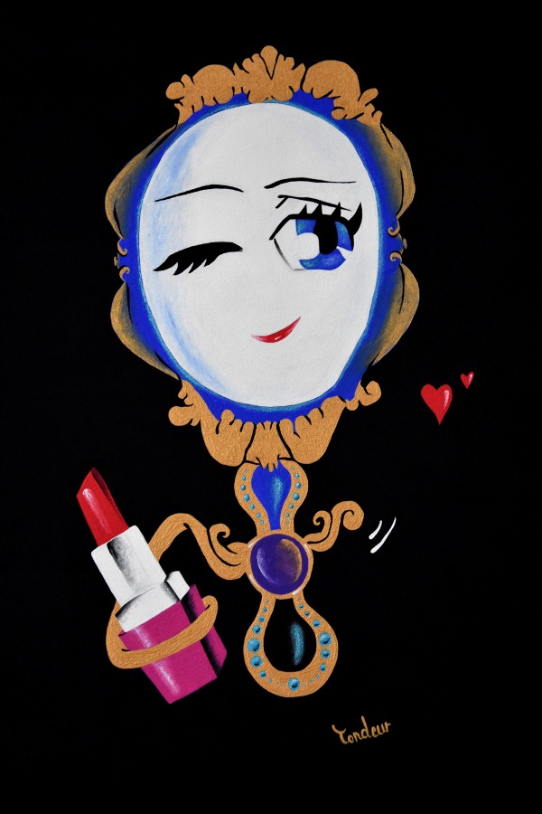acrylic painting   ILLUSTRATION  cartoon mirror lipstick makeup beauty gold blue