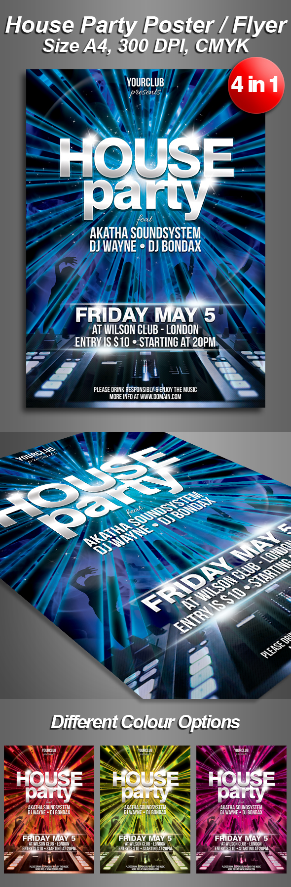 beam a4 club disco house flyer template nightclub party poster print presentation Promotion laser glow