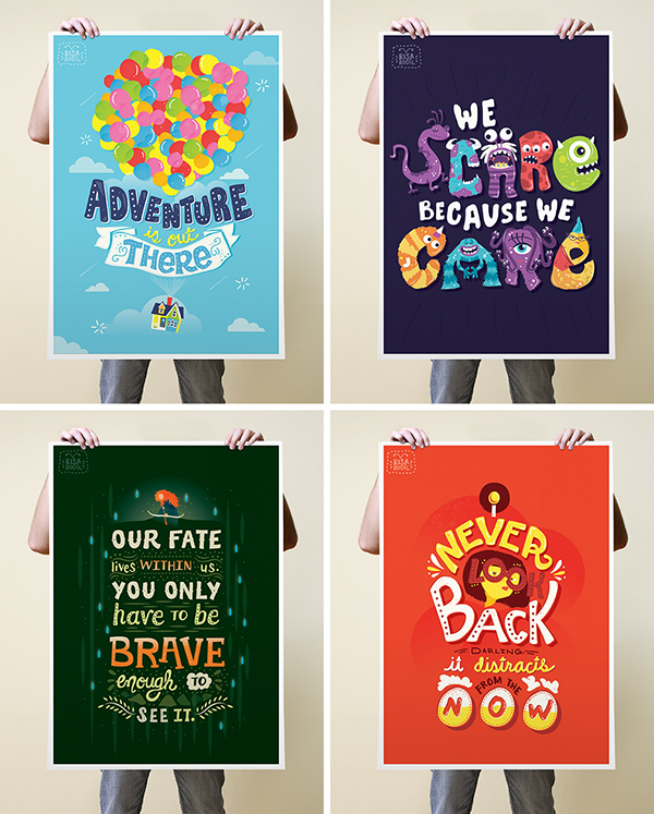 pixar disney up Brave Cars Ratatouille The Incredibles edna mode A Bug's Life Wall-e finding nemo Monsters Inc toy story lettering HAND LETTERING