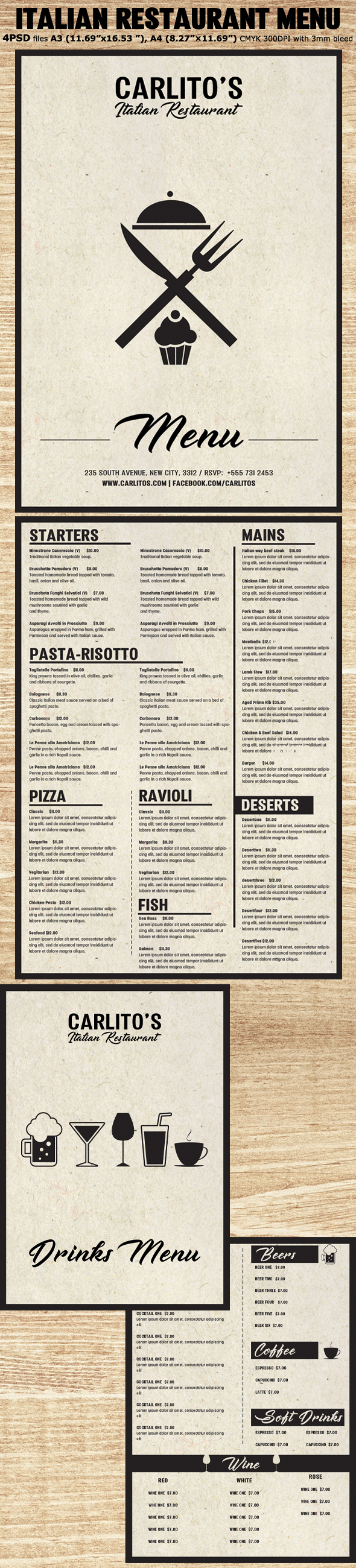 italian menu italian food menu Food  menu Drinks Menu design flyer restaurant menu psd