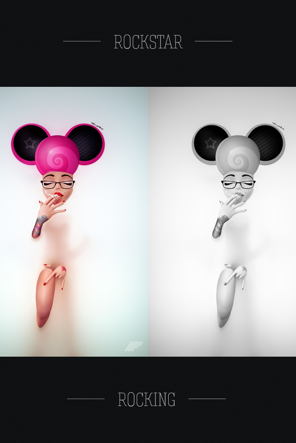 3D 2D cartoon print Mike polizos milk bath nude rock Rockstar Illustrator MINI disney mouse