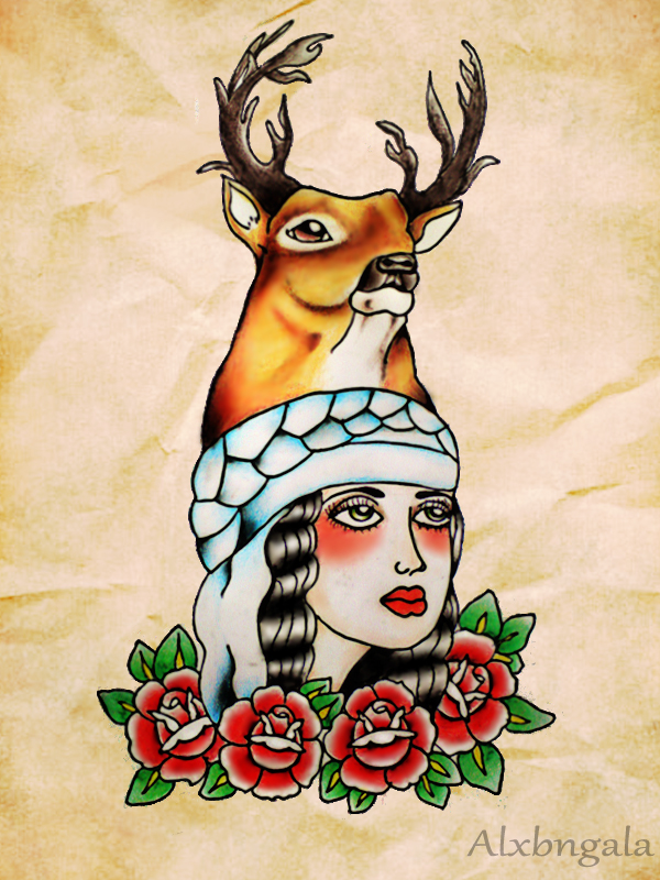 tattoo tattoos tattoo flash meixcan tattoo mexico Mexican yaqui gypsy tattoo pin up pin up girl pin up tattoo wolf deer danza del venado deer tattoo wolf tattoo wolf head hat rose