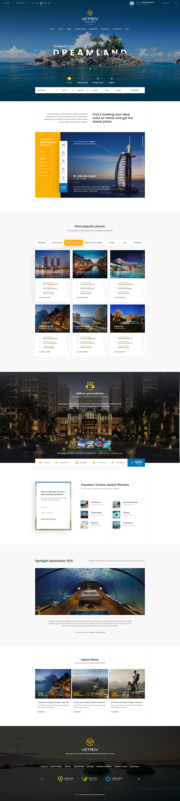 Vetrov - Hotel, Tours & Travels PSD Template