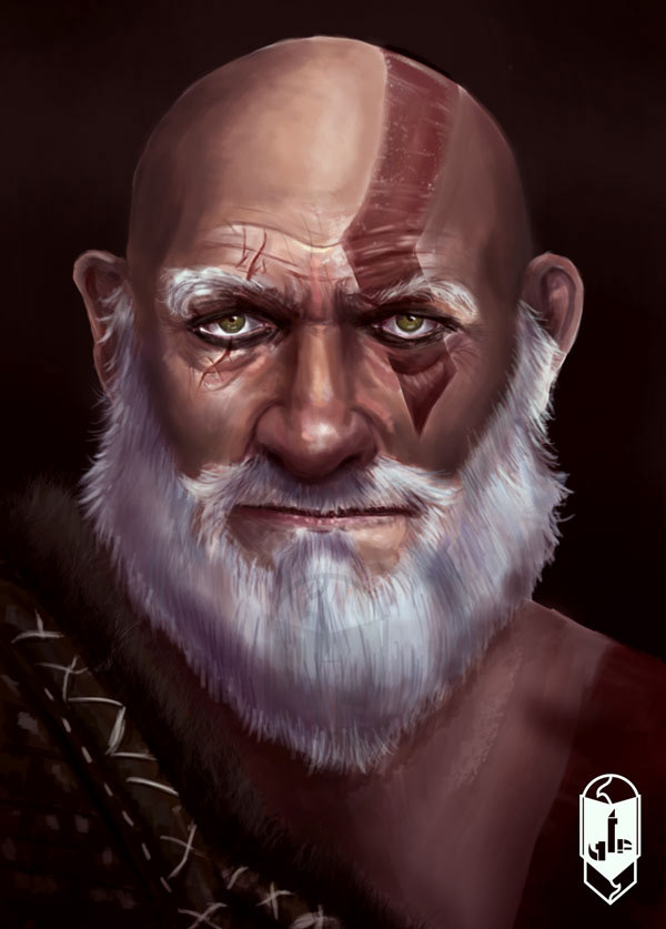 godofwar   kratos Sony egypt ciaor portrait painting   digital face old